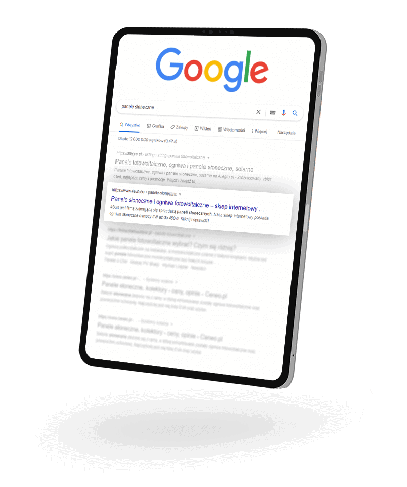 google na tablecie pozycja
