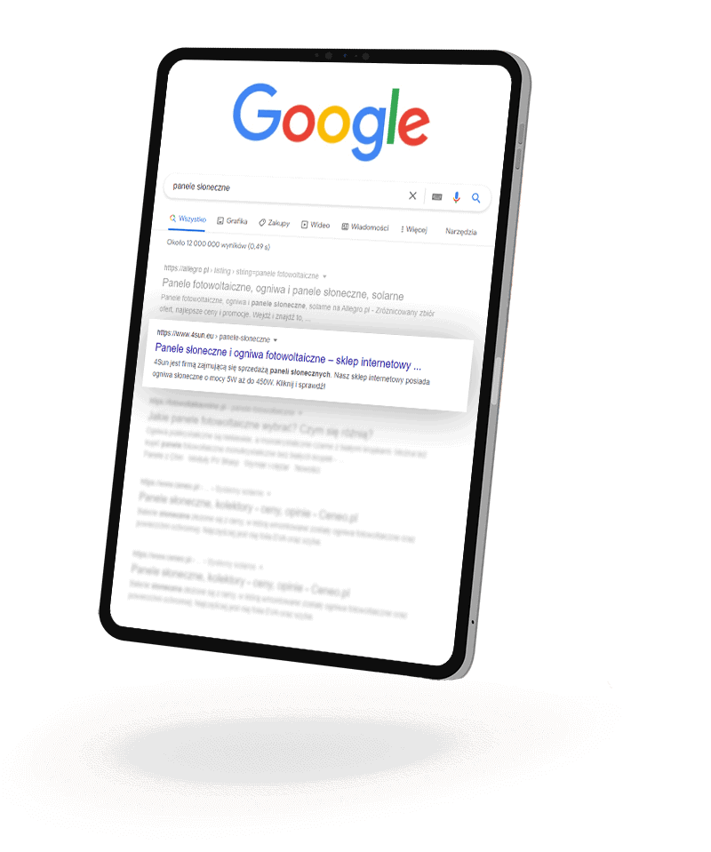 google na tablecie pozycja